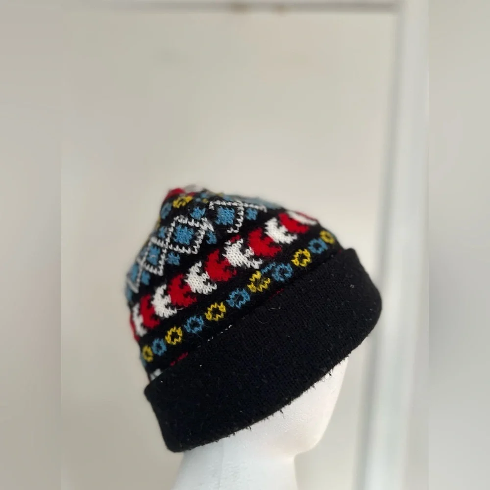 Vintage 90s Artex knit Colorful Geometric Beanie Winter Hat. Union Made. USA.